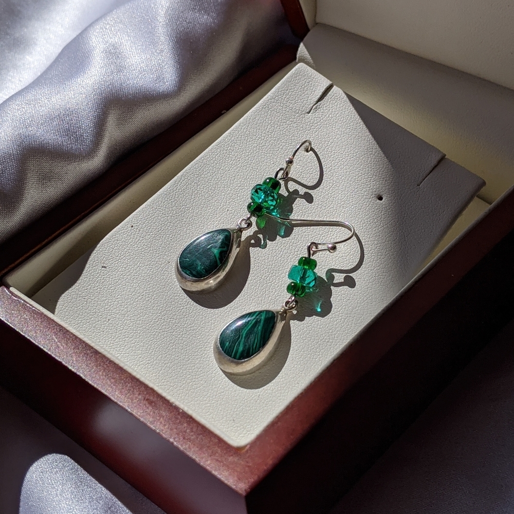 Sterling Silver Green Drop Earrings